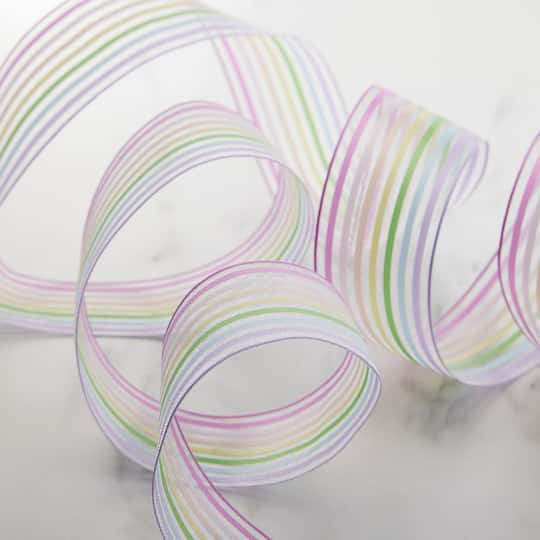 1.5" x 3yd. Pastel Rainbow Striped Wired Sheer Ribbon by Celebrate It™ 360°™